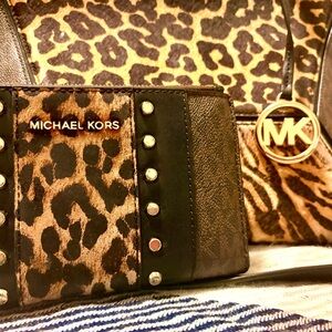 Michael Kors Leopard + Tiger Print Satchel| Studded Wallet Set | Authentic